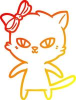 warm gradient line drawing cute cartoon cat vector