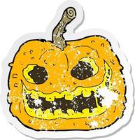retro distressed sticker of a cartoon spooky pumpkin vector