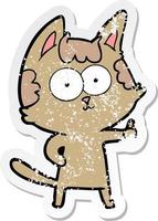 distressed sticker of a happy cartoon cat vector