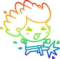 rainbow gradient line drawing cute kicking karate champion vector