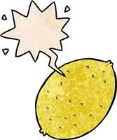 cartoon lemon and speech bubble in retro texture style vector