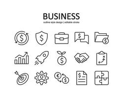 Business icon set. Contains such Icons as finance, handshake, job, and more. Line style design. Vector graphic illustration. Suitable for website design, app, template, ui. Editable stroke.