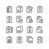 Clipboard icon set. Contains such Icons as checklist, agreement, contract, and more. Line style design. Vector graphic illustration. Suitable for website design, app, template, ui.