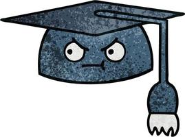 retro grunge texture cartoon graduation hat vector