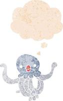 cartoon jellyfish and thought bubble in retro textured style vector