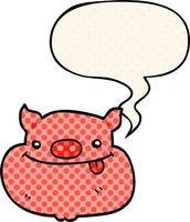 cartoon happy pig face and speech bubble in comic book style vector