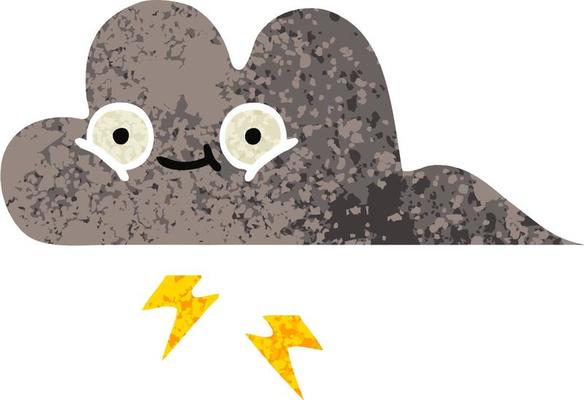 retro illustration style cartoon storm cloud