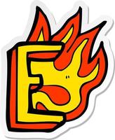 sticker of a cartoon flaming letter vector