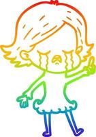 rainbow gradient line drawing cartoon girl crying vector