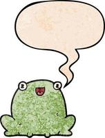 cute cartoon frog and speech bubble in retro texture style vector