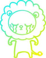 cold gradient line drawing crying cartoon lion vector