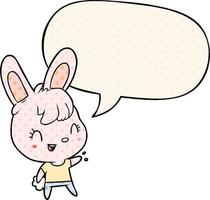 cute cartoon rabbit and speech bubble in comic book style vector