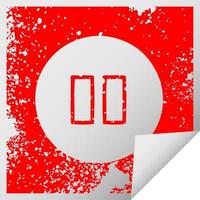 distressed square peeling sticker symbol pause button vector