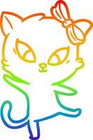 gato de dibujos animados de dibujo de línea de gradiente de arco iris vector