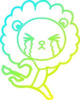 cold gradient line drawing cartoon crying lion running away vector