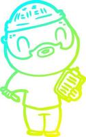 cold gradient line drawing cartoon bearded man vector