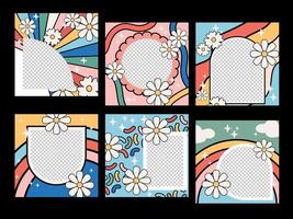 Collection trendy colourful flower frame. abstract floral spring and summer design. vector set.