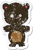 retro distressed sticker of a cartoon happy black bear vector