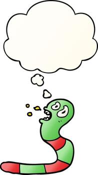 cartoon frightened worm and thought bubble in smooth gradient style vector