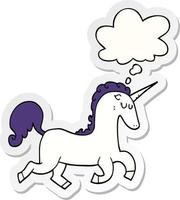 cartoon unicorn and thought bubble as a printed sticker vector