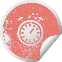 distressed circular peeling sticker symbol alarm clock vector