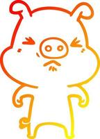 warm gradient line drawing cartoon angry pig vector