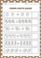 Math game. Farm animal worksheet vector