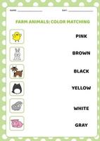 juego de combinación de colores. animales de granja vector