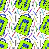 Vector seamless pattern with school backpacks   bright colors. School supplies. Ideal for children's posters, packaging, textiles, web design, postcards.