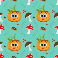 A beautiful pumpkin for Halloween, Thanksgiving day. Vector seamless pattern, cute cartoon handmade pumpkins. Suitable for seasonal textile prints, holiday banners, backgrounds or wallpapers.