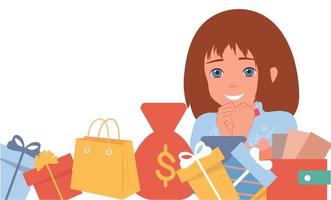 The girl smiles, a holiday, gifts for a birthday or new year. vector