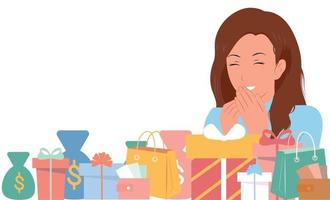 The girl smiles, a holiday, gifts for a birthday or new year. vector