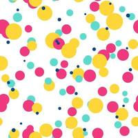 Festive seamless pattern with colorful round paint splatters. Messy overlay circles background. Dotted texture. Chaotic grunge dot. Geometric wrapping paper. vector