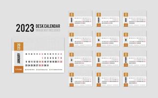 calendario de escritorio mensual para el año 2023. la semana comienza el lunes vector