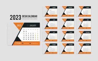 Plantilla de calendario de escritorio de año nuevo 2023, calendario de escritorio diario vector