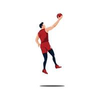 jugador de baloncesto haciendo una colocación para anotar en un juego de baloncesto - ilustraciones de un hombre deportivo haciendo una colocación para anotar en una caricatura de un juego de baloncesto aislado en blanco vector