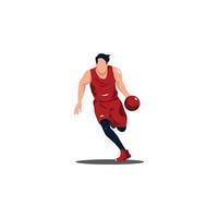 man dribbling the ball on basket ball game - illustrations of basket ball player dribbling the ball cartoon isolated on white vector