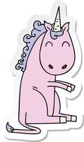 sticker of a quirky hand drawn cartoon unicorn vector