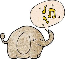 Elefante de la trompeta de dibujos animados y la burbuja del habla en estilo de textura retro vector