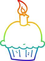 rainbow gradient line drawing cartoon birthday cupcake vector