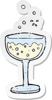 retro distressed sticker of a cartoon sparkling wine vector