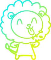 cold gradient line drawing happy cartoon lion vector