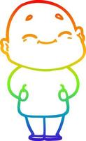 rainbow gradient line drawing cartoon happy bald man vector