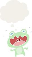 cartoon frog frightened and thought bubble in retro style vector