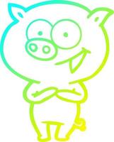 cold gradient line drawing cheerful pig cartoon vector