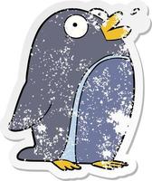 distressed sticker of a cartoon penguin vector