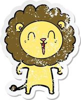 distressed sticker of a laughing lion cartoon vector