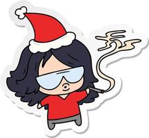 christmas sticker cartoon of kawaii girl vector