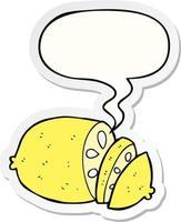 cartoon sliced lemon and speech bubble sticker vector