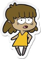 sticker of a cartoon tired woman vector